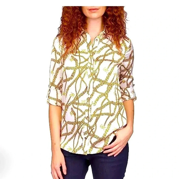 *Final Price* Michael Kors White Textured Shirttail Printed Small NWT Designer - Picture 1 of 5
